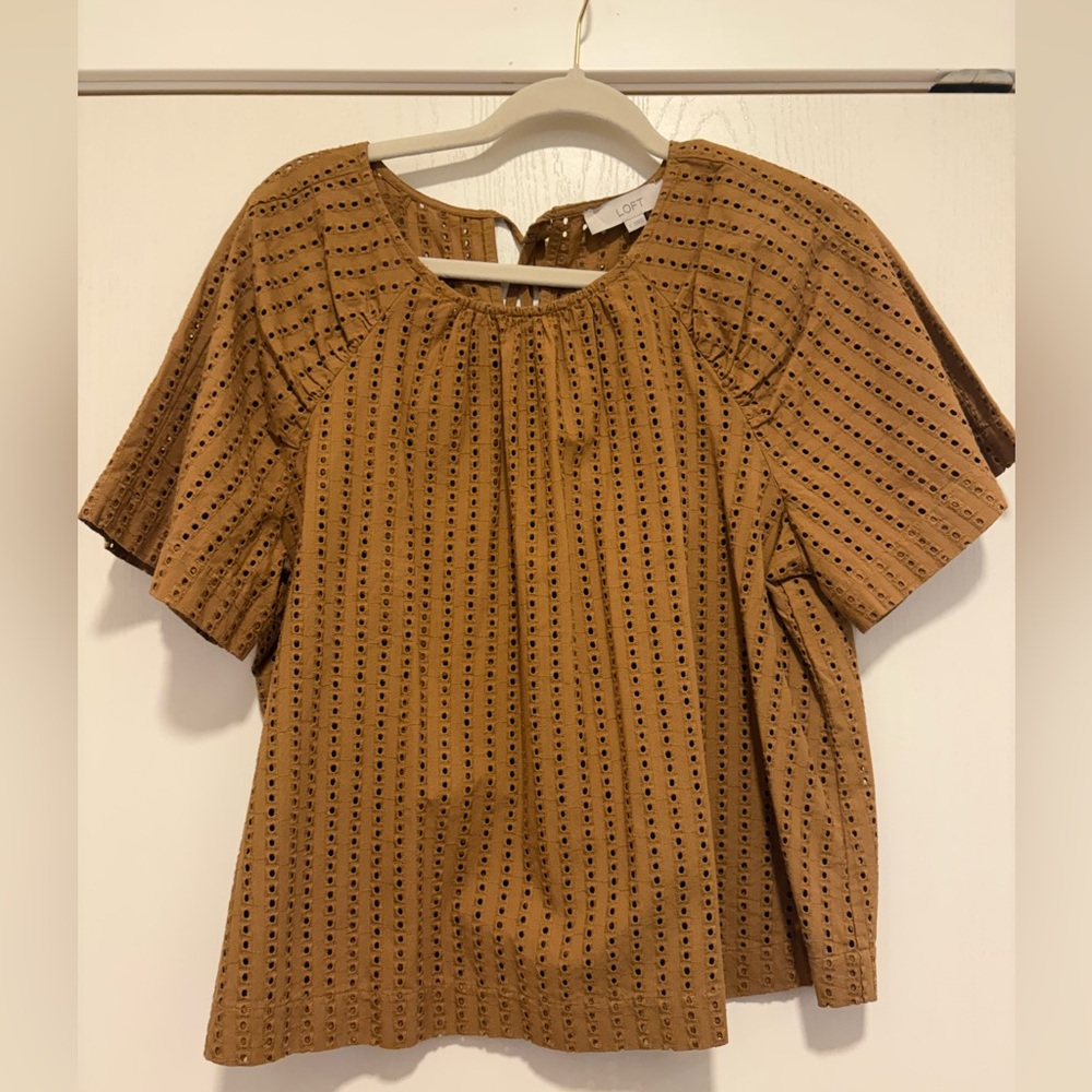 LOFT Tan Eyelet Blouse